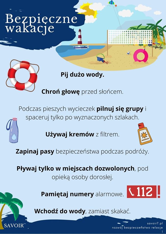 Grafika: Bezpieczeństwo podczas wakacji.