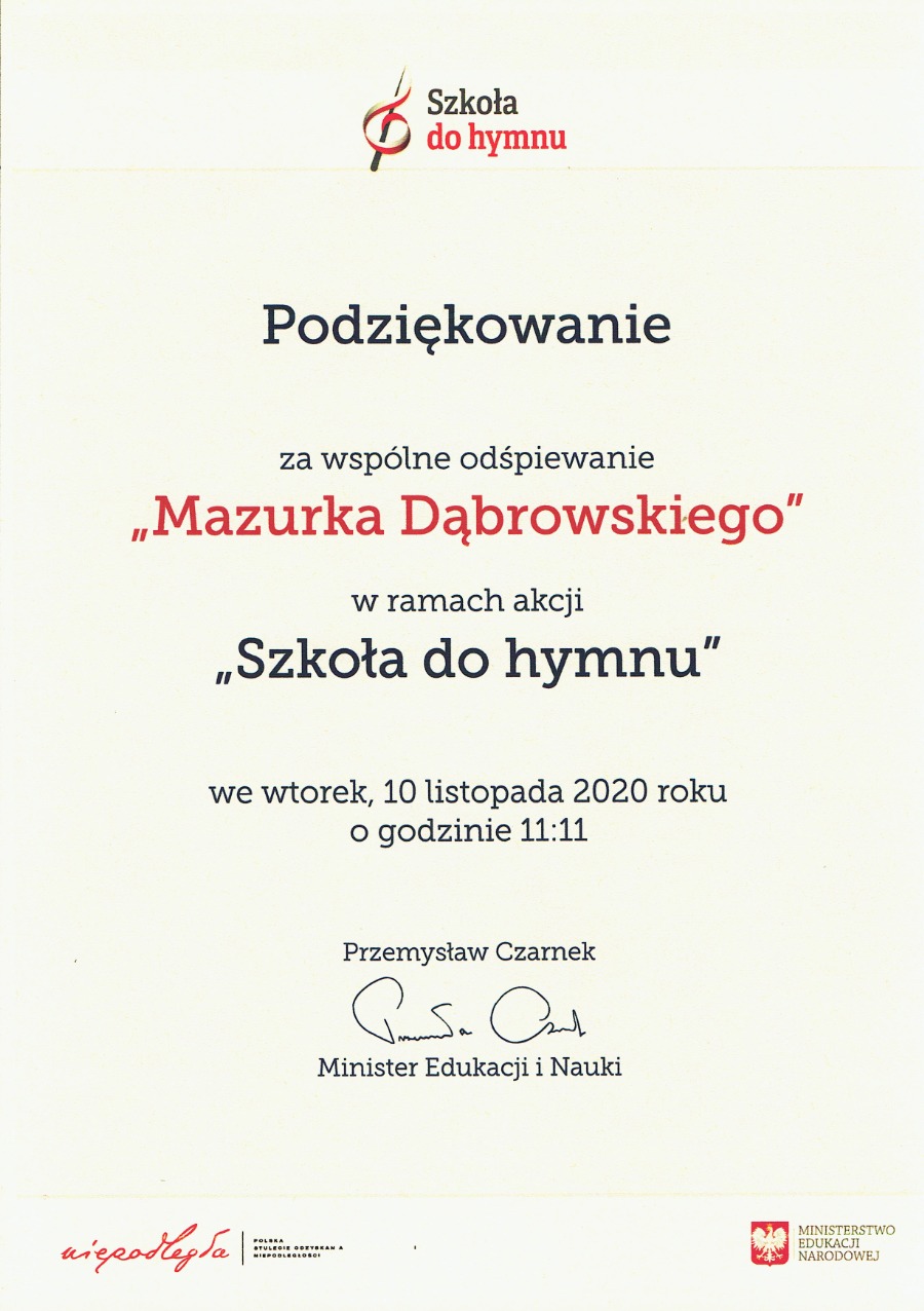 Grafika: Podziękowanie z Ministerstwa Edukacji Narodowej