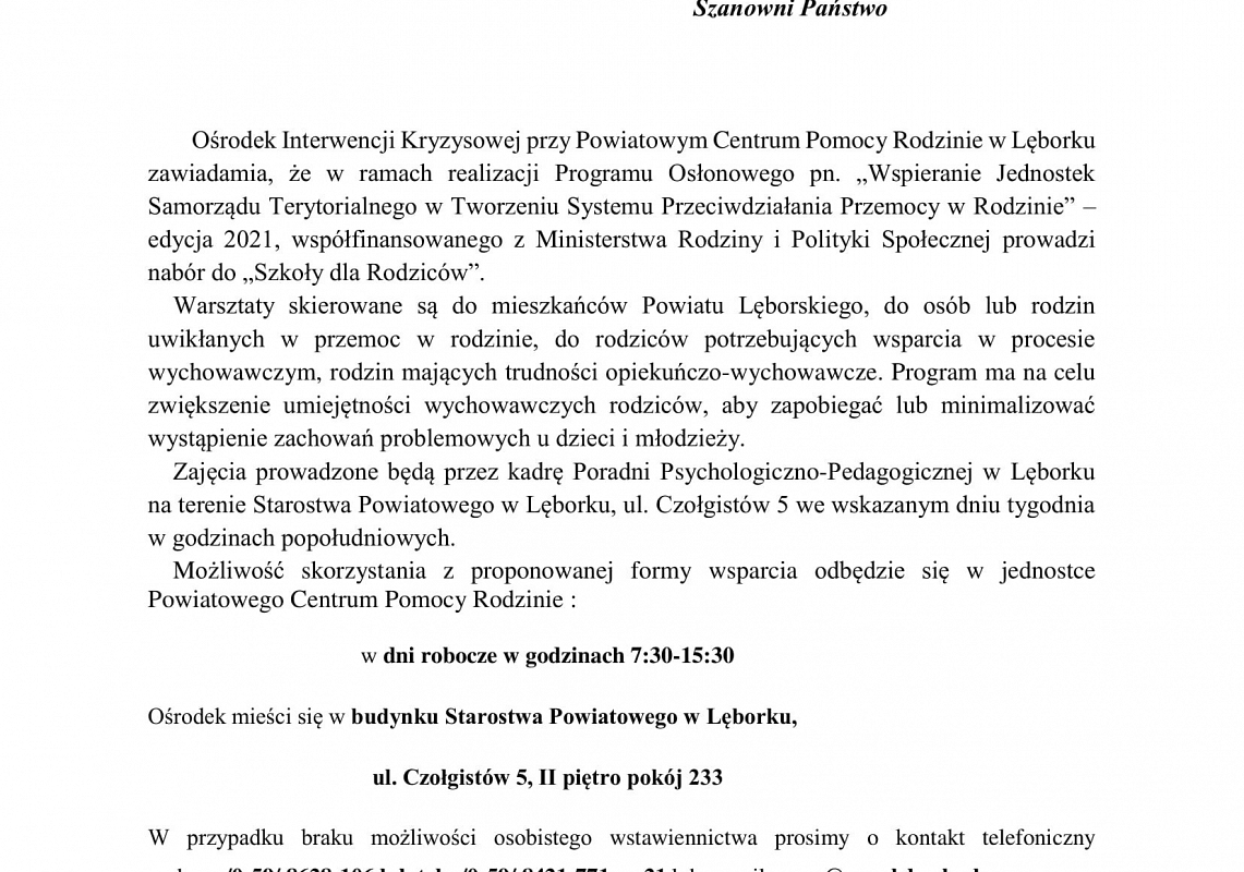 Grafika 1: "Szkoła dla rodziców"