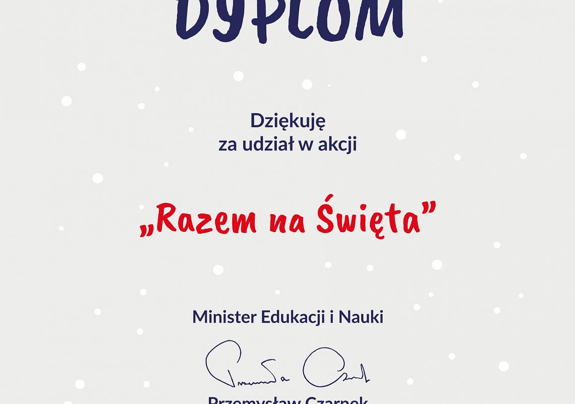 Razem na święta - Dyplom za udział w akcji