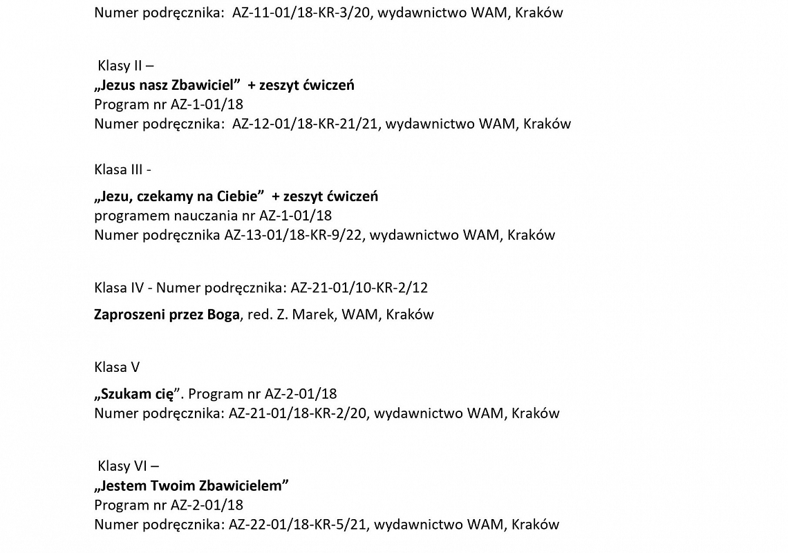 Wykaz podręczników do religii w roku szkolnym 2022/2023