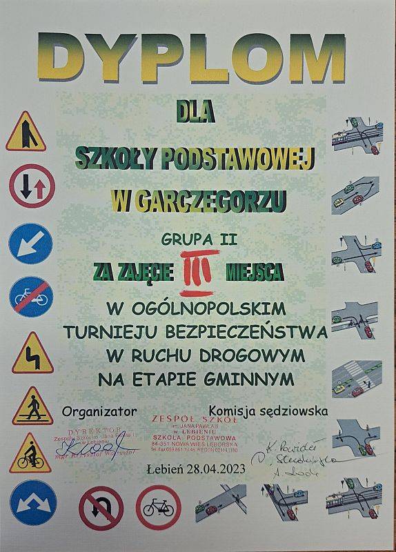 Dyplom za zajęcie 3 miejsca