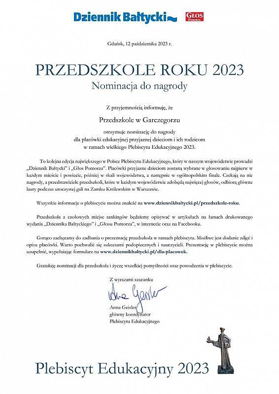 Nominacja do Plebiscytu Edukacyjnego 2023