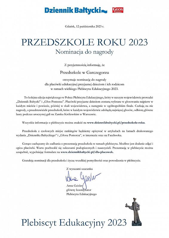 Nominacja do Plebiscytu Edukacyjnego 2023