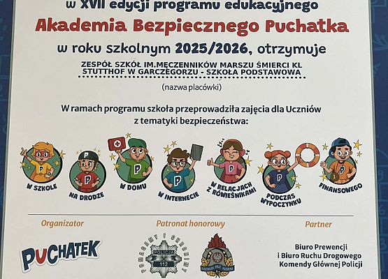 Grafika 1: Klasa 1a ukończyła program „Akademia Bezpiecznego Puchatka”!