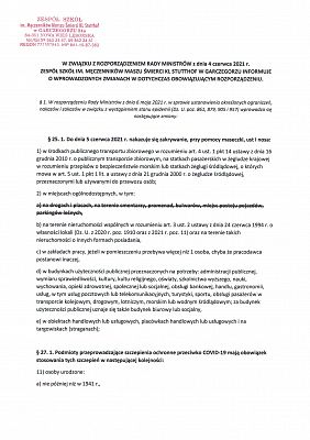 Zmiany w Rozporządzeniu Rady Ministrów w sprawie ustanowienia określonych ograniczeń, nakazów i zakazów w związku z wystąpieniem stanu epidemii